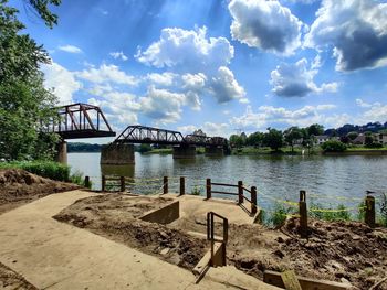 Bridge over river against sky