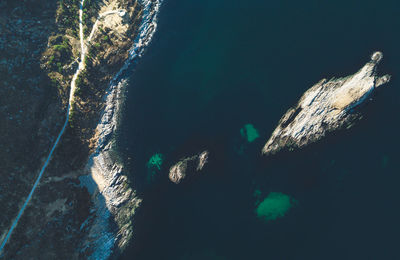 High angle view of rock formation in sea