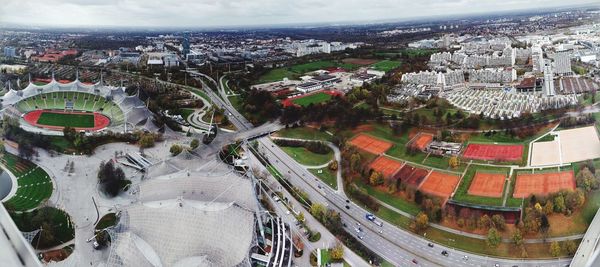 High angle view of cityscape against sky