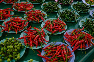 High angle view of vegetables for sale at market