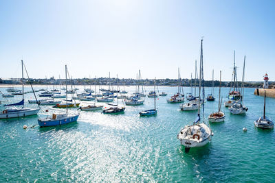 Boats moored in harbor