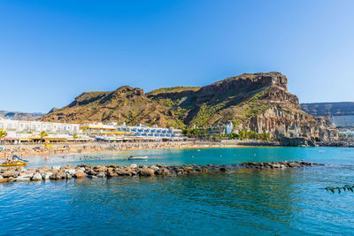 Scenic view of sea against clear blue sky