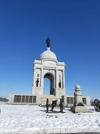 Building against clear blue sky during winter
