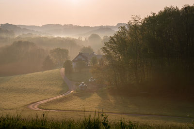 Panoramic image of scenic view on a colorful morning, bergisches land, odenthal, germany