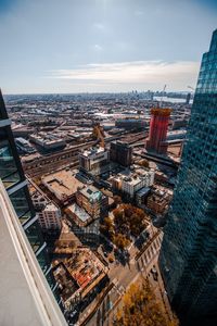 High angle view of buildings in city