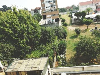 High angle view of residential buildings