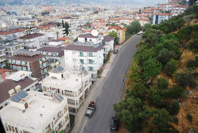 High angle view of buildings in city