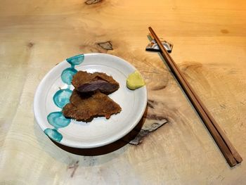 Close-up of food in plate on table