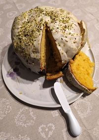 High angle view of dessert in plate on table