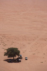 High angle view of car on desert road