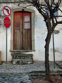 Closed door of building