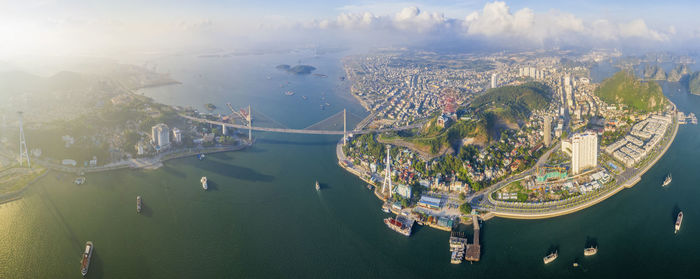 High angle view of buildings in city