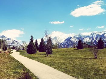 Scenic view of snowcapped mountains against sky