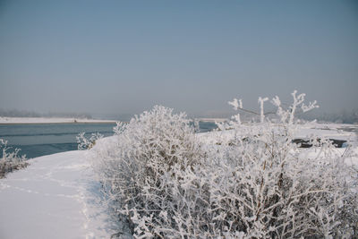 Scenic view of sea against sky during winter