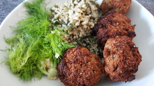 High angle view of vegetables in plate