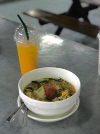 Close-up of breakfast served on table