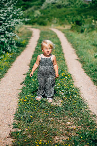 Cute toddler standing on walkway