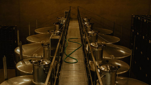 High angle view of illuminated lamps at night