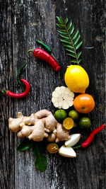 High angle view of fruits on table