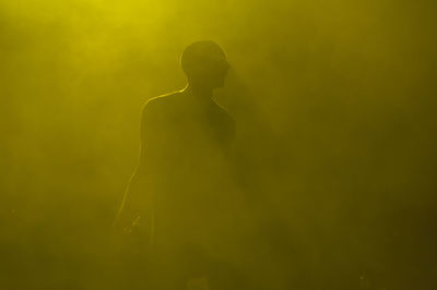 Silhouette singer performing in concert amidst smoke