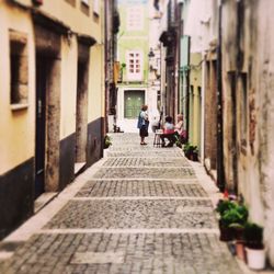 People walking on city street