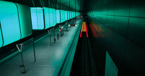 View of illuminated railroad station