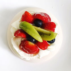 High angle view of strawberries in plate