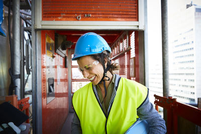 Portrait of man working at construction site