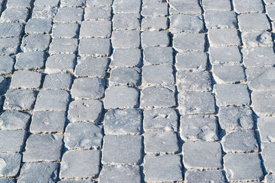 High angle view of cobblestone footpath