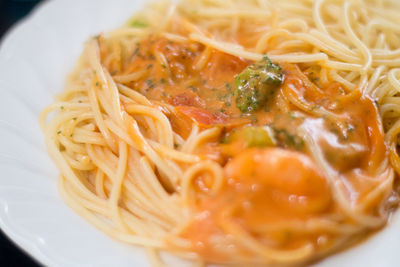 Close-up of noodles in plate