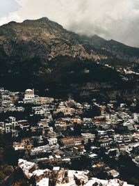 High angle shot of townscape against sky