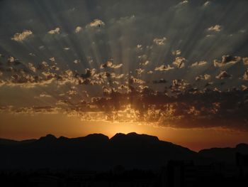 Scenic view of silhouette mountains against sky during sunset