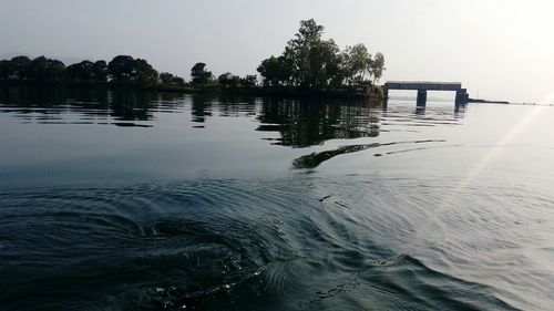 Scenic view of lake against clear sky