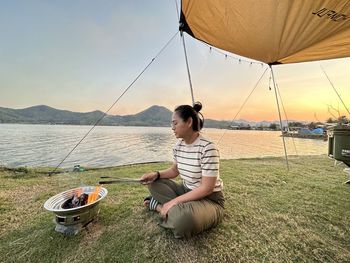 Rear view of woman with balloons