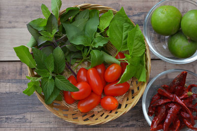 High angle view of tomatoes on table