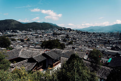 High angle view of townscape against sky