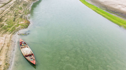 High angle view of people on lake