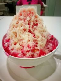 Close-up of dessert served on table