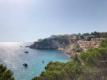 High angle view of sea against clear sky