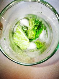 High angle view of drink in glass