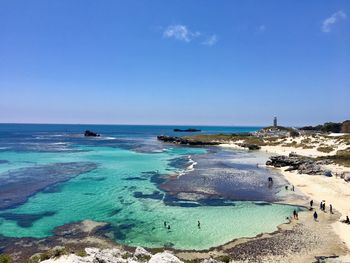 Scenic view of sea against blue sky