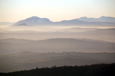 Scenic view of silhouette mountains against sky during sunset