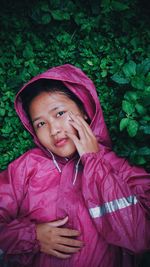 Portrait of cute girl in the rain