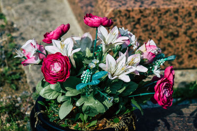 High angle view of rose bouquet