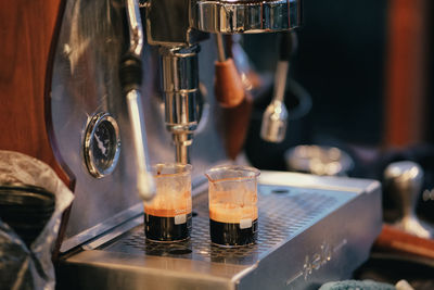 Close-up of beer in glass on table