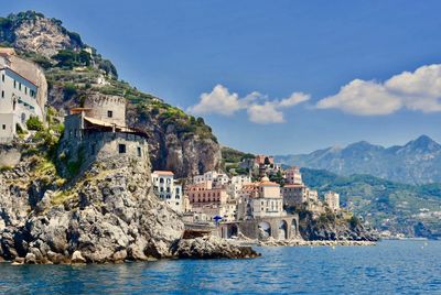 Houses on cliff at seaside