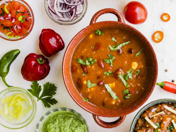 High angle view of food on table