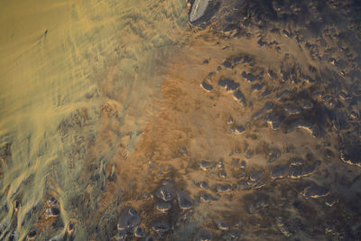 Aerial view of braided orange rivers in southern iceland