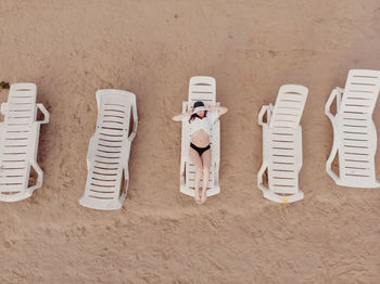 High angle view of objects on beach