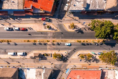 Aerial view of the tulum town from above. small mexican village.